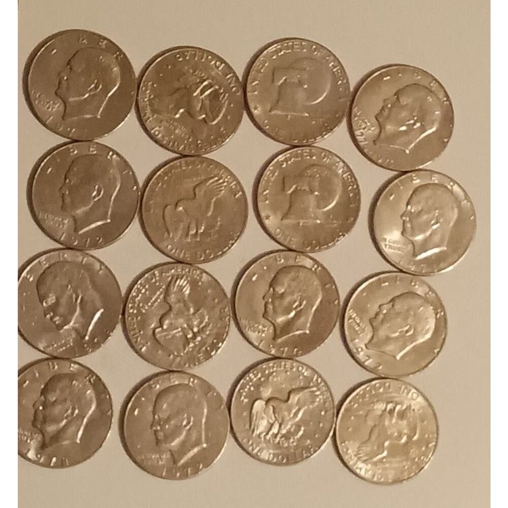 16 Eisenhower Dollar Coins in VG circulated condition.